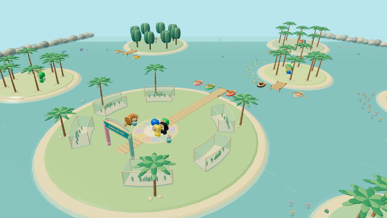 Islands, boats and clear blue water in Water World